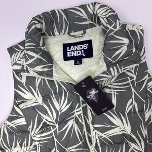 Lands'‎ End Bamboo Floral Down Puffer Vest Womens Medium Polyester Outdoor NEW